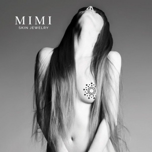 Чёрные наклейки на грудь Mimi Bijoux - Bijoux Indiscrets - купить с доставкой в Екатеринбурге