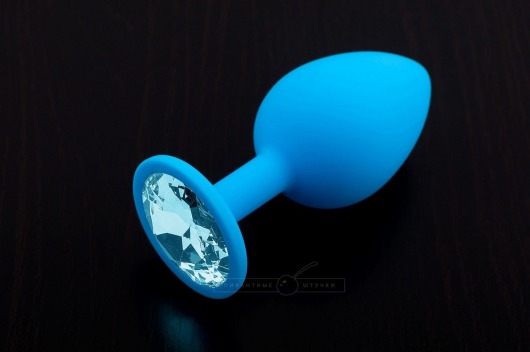 Большая голубая силиконовая пробка с голубым кристаллом - 9 см. - Пикантные штучки - купить с доставкой в Екатеринбурге