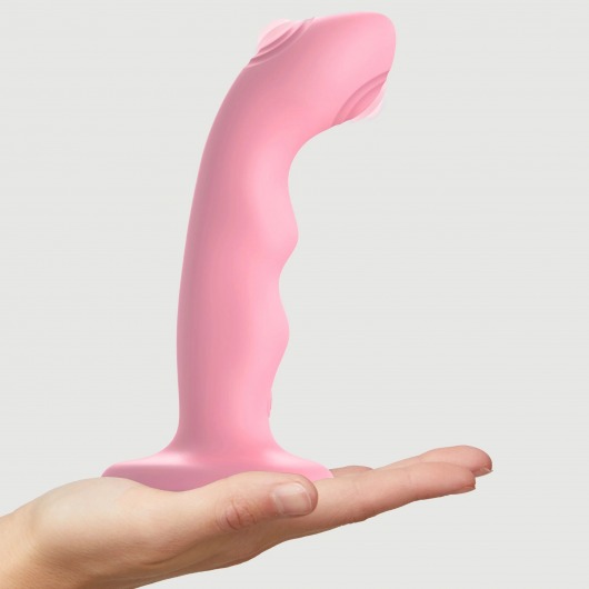 Розовая насадка-стимулятор Strap-On-Me Tapping Dildo Wave - Strap-on-me - купить с доставкой в Екатеринбурге