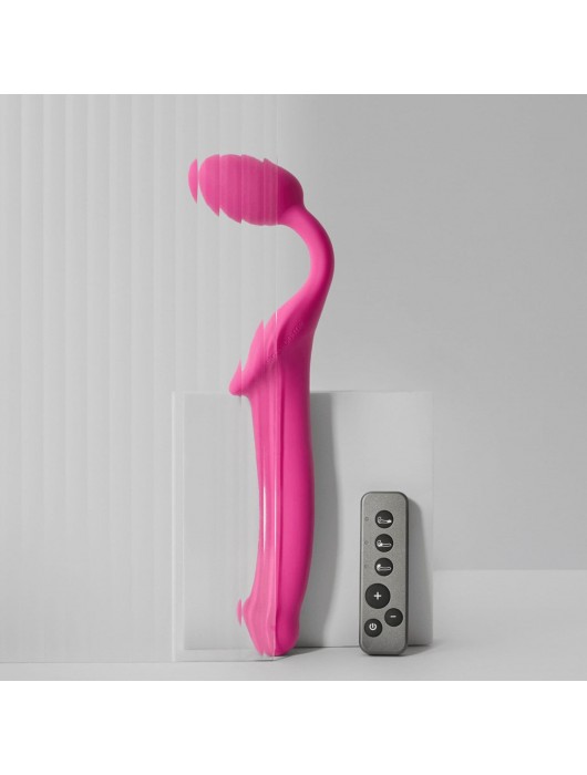 Ярко-розовый безремневой страпон Strap-on-me Vibrating Bendable Strap-On size L - Strap-on-me - купить с доставкой в Екатеринбурге