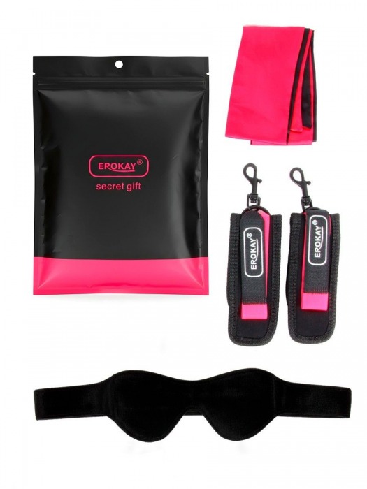Черно-розовый эротический набор: маска, наручники и повязка - Erokay - купить с доставкой в Екатеринбурге