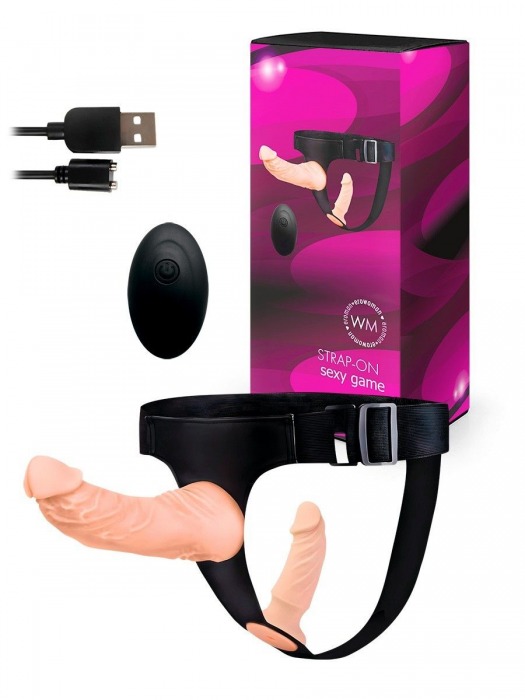 Женский страпон с 2 насадками, вибрацией и пультом ДУ - Erowoman-Eroman - купить с доставкой в Екатеринбурге