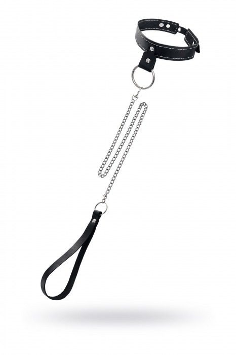 Черный узкий однослойный ошейник с серебристым поводком-цепочкой - Pecado - купить с доставкой в Екатеринбурге