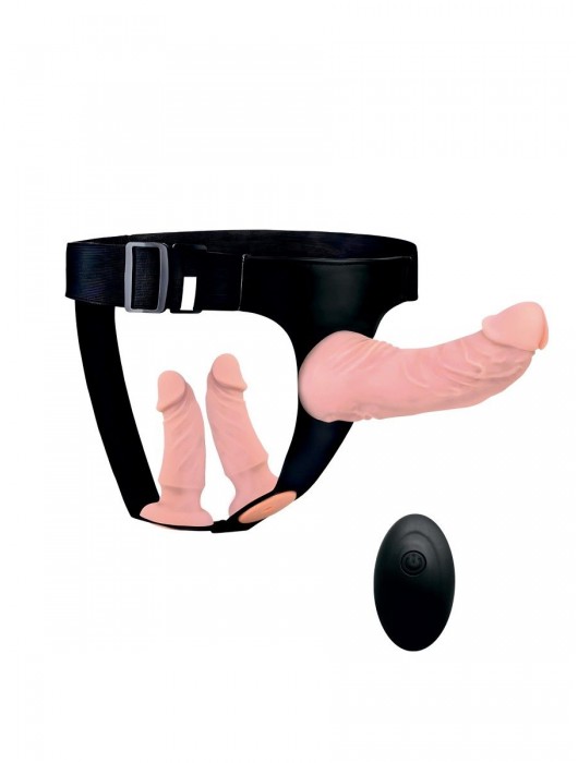 Женский страпон с 3 насадками и вибрацией - Erowoman-Eroman - купить с доставкой в Екатеринбурге