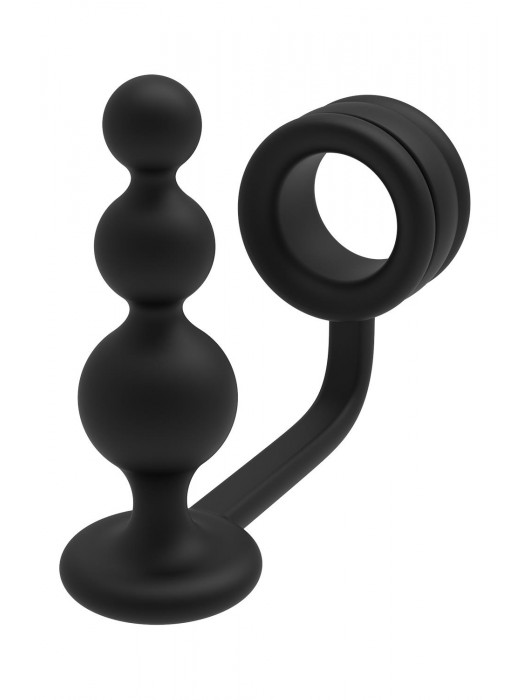 Черное эрекционное кольцо с анальной елочкой Cockring With Beaded Anal Plug - Dream Toys - в Екатеринбурге купить с доставкой