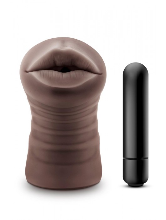 Коричневый мастурбатор-ротик Krystal Vibrating Masturbator - Blush Novelties - в Екатеринбурге купить с доставкой