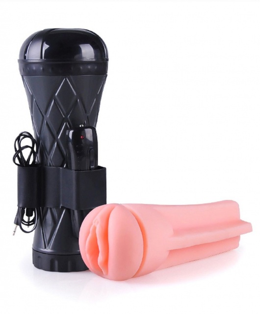Телесный мастурбатор-вагина в черной колбе с вибрацией - Boys of Toys - в Екатеринбурге купить с доставкой