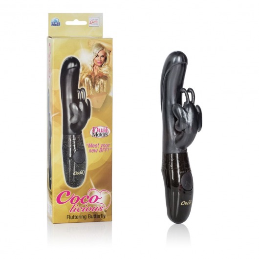 Черный вибромассажер Coco Fluttering Butterfly Vibes - 21 см. - California Exotic Novelties