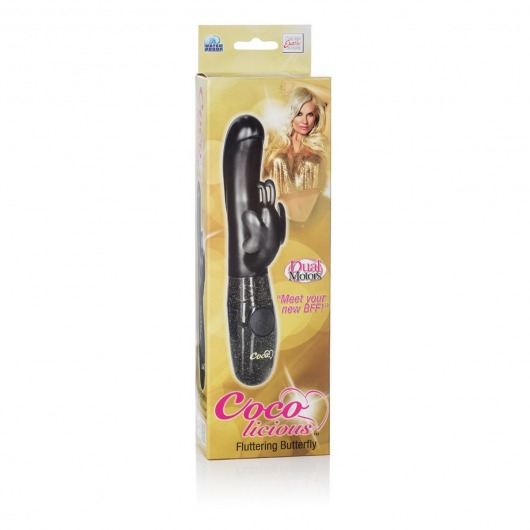 Черный вибромассажер Coco Fluttering Butterfly Vibes - 21 см. - California Exotic Novelties
