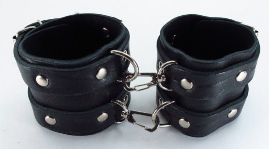 Широкие черные наручники с двумя ремешками - БДСМ Арсенал - купить с доставкой в Екатеринбурге