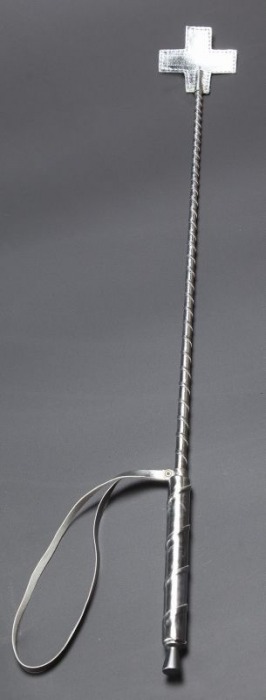 Серебристый стек с наконечником-крестом из искусственной кожи - 70 см. - Sitabella - купить с доставкой в Екатеринбурге