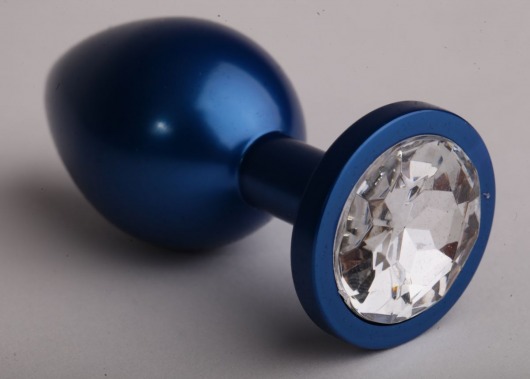 Синяя анальная пробка с прозрачным кристаллом - 8,2 см. - 4sexdreaM - купить с доставкой в Екатеринбурге