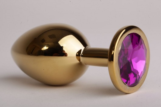 Золотистая анальная пробка с фиолетовым кристаллом - 9,5 см. - 4sexdreaM - купить с доставкой в Екатеринбурге