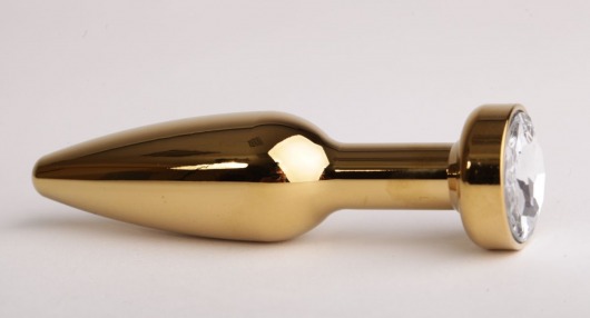 Золотистая анальная пробка с прозрачным кристаллом - 11,2 см. - 4sexdreaM - купить с доставкой в Екатеринбурге