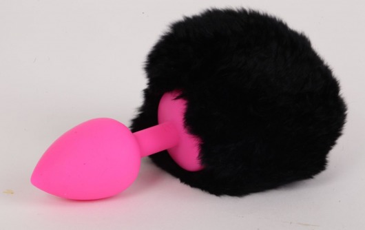 Розовая анальная пробка с черным хвостом  Задорный Кролик - 4sexdreaM