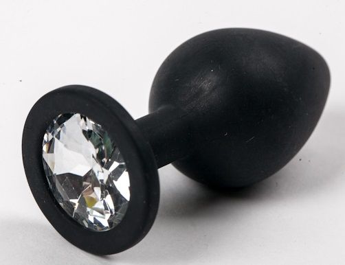 Черная силиконовая анальная пробка с прозрачным кристаллом - 9,5 см. - 4sexdreaM - купить с доставкой в Екатеринбурге