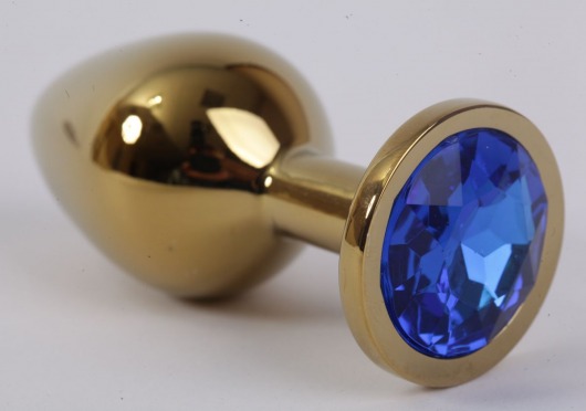 Золотистая анальная пробка с синим кристаллом - 8,2 см. - 4sexdreaM - купить с доставкой в Екатеринбурге