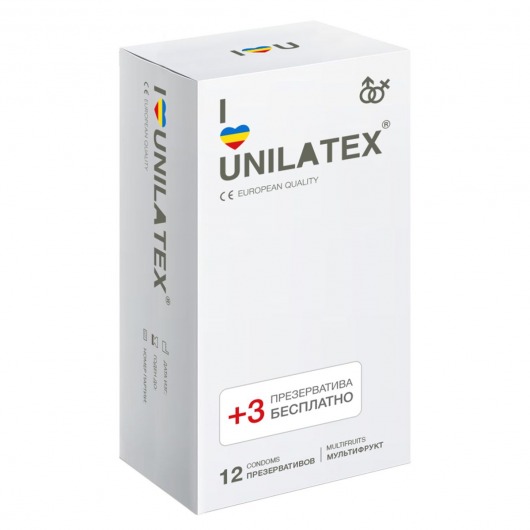 Разноцветные ароматизированные презервативы Unilatex Multifruit  - 12 шт. + 3 шт. в подарок - Unilatex - купить с доставкой в Екатеринбурге