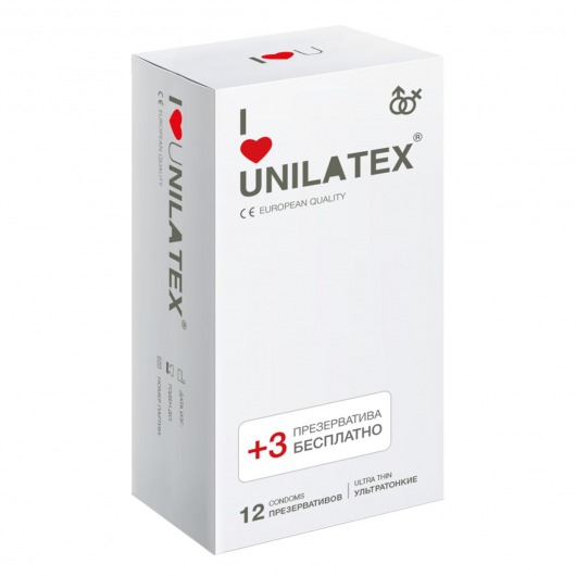 Ультратонкие презервативы Unilatex Ultra Thin - 12 шт. + 3 шт. в подарок - Unilatex - купить с доставкой в Екатеринбурге