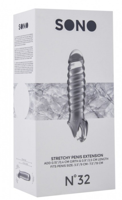 Прозрачная ребристая насадка Stretchy Penis Extension No.32 - Shots Media BV - в Екатеринбурге купить с доставкой
