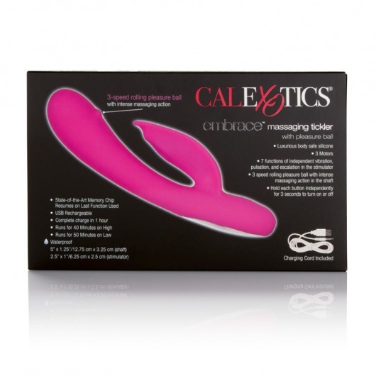Розовый перезаряжаемый вибромассажер Embrace Massaging Tickle с движущимся шариком - California Exotic Novelties