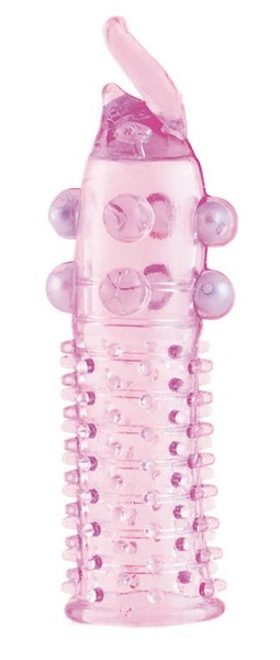 Гелевая розовая насадка с шариками, шипами и усиком - 11 см. - Toyfa Basic - в Екатеринбурге купить с доставкой