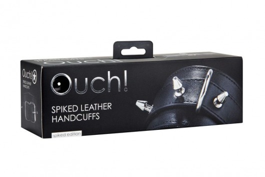 Чёрные кожаные наручники с шипами Spiked Leather Handcuffs - Shots Media BV - купить с доставкой в Екатеринбурге