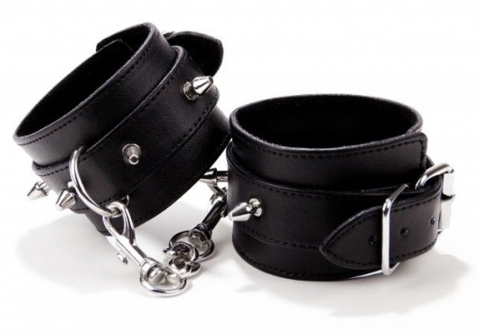 Чёрные кожаные наручники с шипами Spiked Leather Handcuffs - Shots Media BV - купить с доставкой в Екатеринбурге