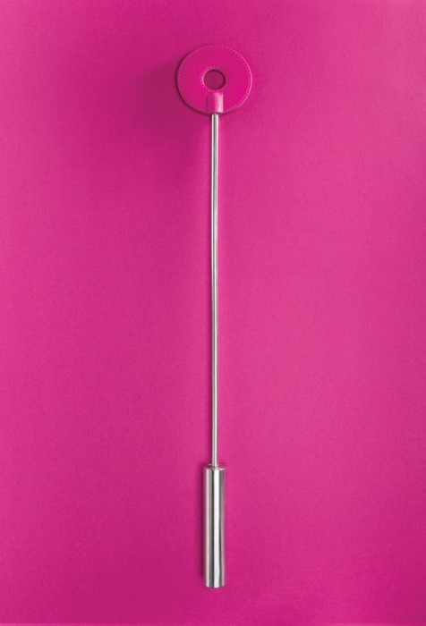 Розовая шлёпалка Leather Circle Tiped Crop с наконечником-кругом - 56 см. - Shots Media BV - купить с доставкой в Екатеринбурге
