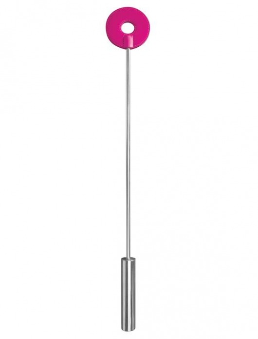 Розовая шлёпалка Leather Circle Tiped Crop с наконечником-кругом - 56 см. - Shots Media BV - купить с доставкой в Екатеринбурге
