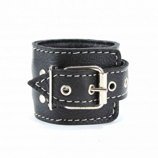 Чёрные кожаные оковы с крупной строчкой - БДСМ Арсенал - купить с доставкой в Екатеринбурге