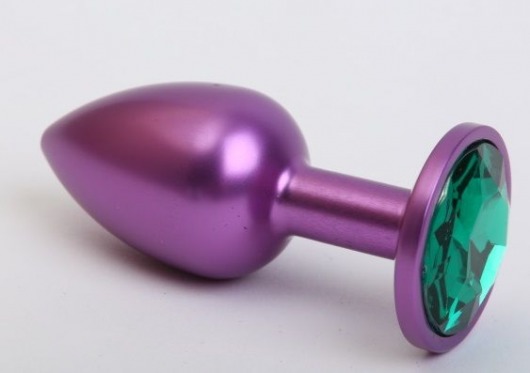 Фиолетовая анальная пробка с зеленым стразом - 7,6 см. - 4sexdreaM - купить с доставкой в Екатеринбурге