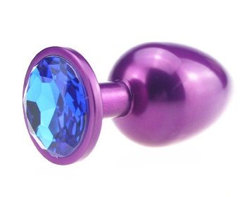 Фиолетовая анальная пробка с синим стразом - 7,6 см. - 4sexdreaM - купить с доставкой в Екатеринбурге