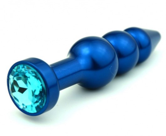 Синяя фигурная анальная пробка с голубым кристаллом - 11,2 см. - 4sexdreaM - купить с доставкой в Екатеринбурге