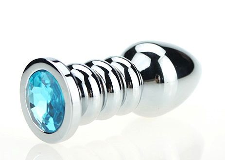 Серебристая фигурная анальная пробка с голубым кристаллом - 10,3 см. - 4sexdreaM - купить с доставкой в Екатеринбурге