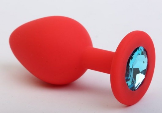 Красная силиконовая пробка с голубым стразом - 7,1 см. - 4sexdreaM - купить с доставкой в Екатеринбурге
