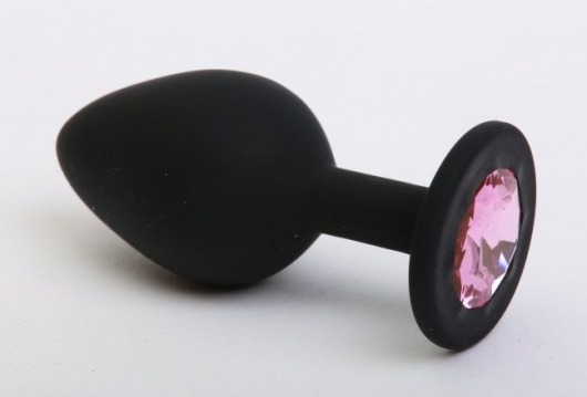 Чёрная силиконовая пробка с розовым стразом - 7,1 см. - 4sexdreaM - купить с доставкой в Екатеринбурге