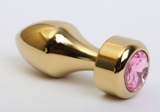 Золотистая анальная пробка с широким основанием и розовым кристаллом - 7,8 см. - 4sexdreaM - купить с доставкой в Екатеринбурге