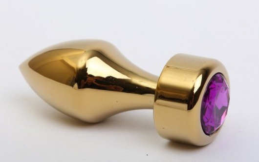 Золотистая анальная пробка с широким основанием и фиолетовым кристаллом - 7,8 см. - 4sexdreaM - купить с доставкой в Екатеринбурге