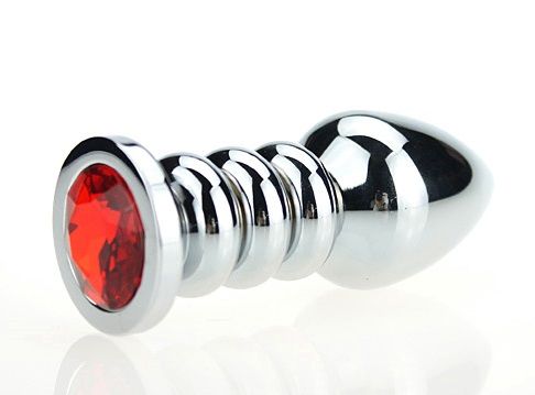 Серебристая фигурная анальная пробка с красным кристаллом - 10,3 см. - 4sexdreaM - купить с доставкой в Екатеринбурге