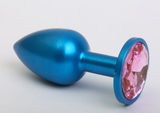 Синяя анальная пробка с розовым кристаллом - 8,2 см. - 4sexdreaM - купить с доставкой в Екатеринбурге