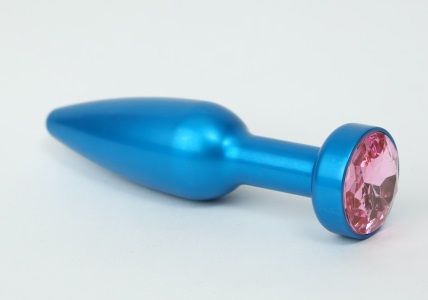Большая синяя анальная пробка с розовым стразом - 11,2 см. - 4sexdreaM - купить с доставкой в Екатеринбурге