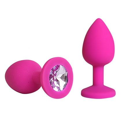 Розовая силиконовая пробка с фиолетовым кристаллом размера L - 9,2 см. - Vandersex - купить с доставкой в Екатеринбурге