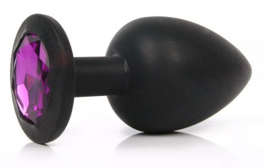 Чёрная силиконовая пробка с фиолетовым кристаллом размера M - 8 см. - Vandersex - купить с доставкой в Екатеринбурге