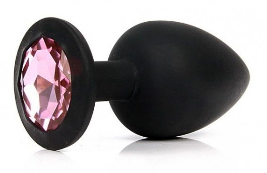 Чёрная силиконовая пробка с розовым кристаллом размера L - 9,2 см. - Vandersex - купить с доставкой в Екатеринбурге