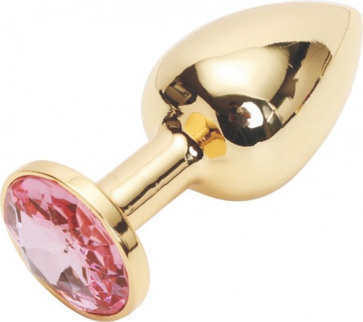 Золотистая анальная пробка с розовым кристаллом размера M - 8 см. - Vandersex - купить с доставкой в Екатеринбурге