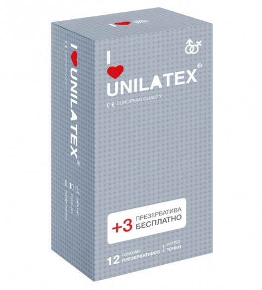 Презервативы с точками Unilatex Dotted - 12 шт. + 3 шт. в подарок - Unilatex - купить с доставкой в Екатеринбурге