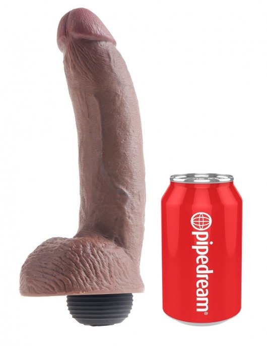Коричневый фаллоимитатор с эффектом семяизвержения Squirting Cock with Balls - 22,9 см. - Pipedream