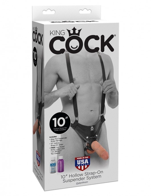 Страпон-система с телесной насадкой 10  Hollow Strap-On Suspender System - 25 см. - Pipedream - купить с доставкой в Екатеринбурге