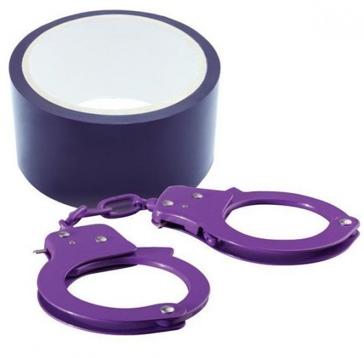 Набор для фиксации BONDX METAL CUFFS AND RIBBON: фиолетовые наручники из листового материала и липкая лента - Dream Toys - купить с доставкой в Екатеринбурге